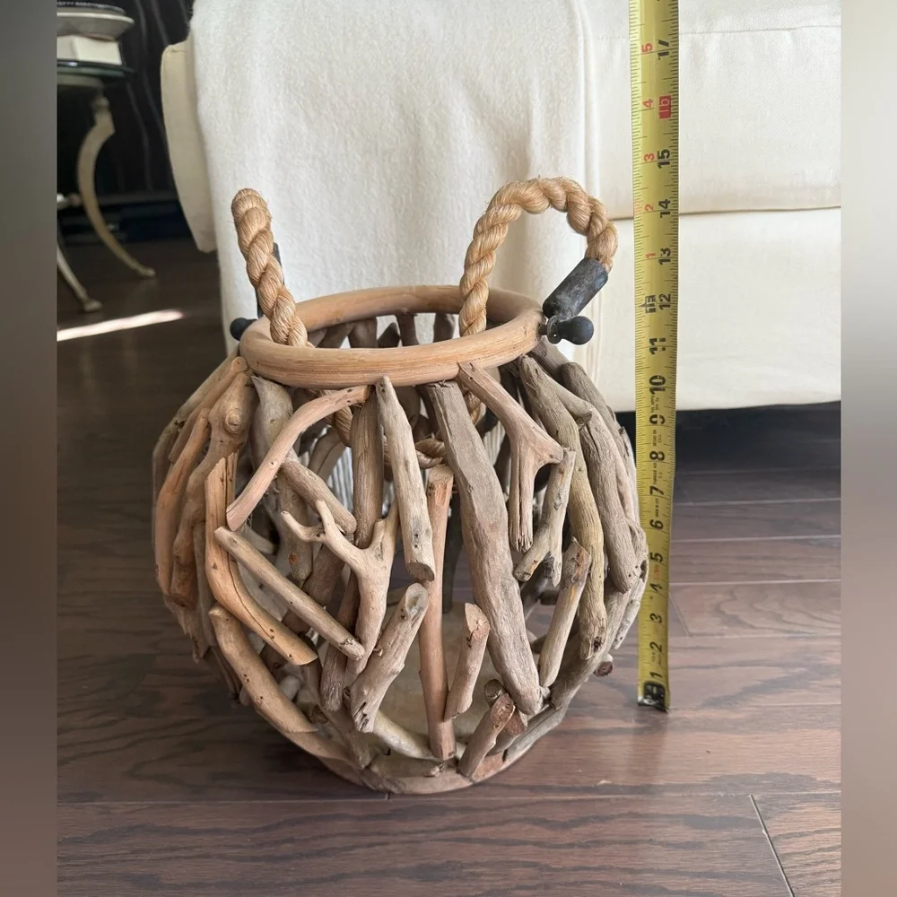 Driftwood Lantern Round Rustic Candle Coastal Design